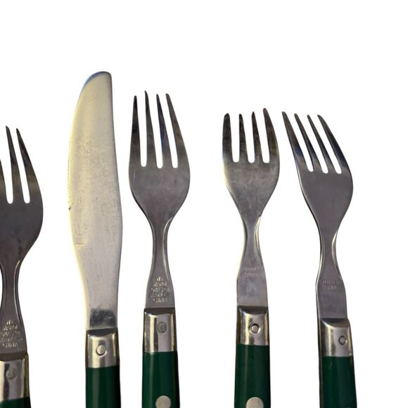 WF Washington Forge Mardi Gras Flatware Green MCM Stainless 6-Piece Fork Knife - Picture 7 of 13
